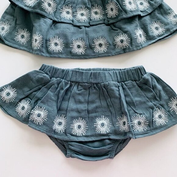 Kate Quinn Organics Baby Girl Double ruffle sun embroidered Sunsuit 18-24 Months - Picture 2 of 6